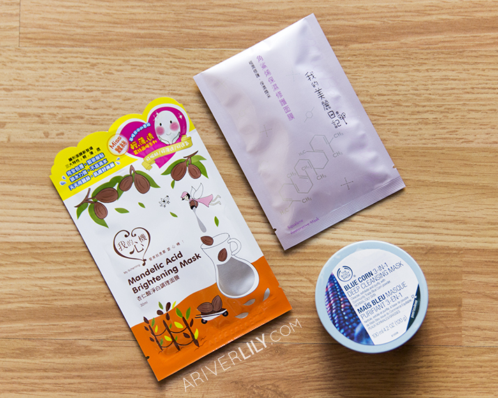 Asian beauty, tbeauty, Taiwanese beauty, weekly routine - My Scheming sheet mask brightening mandelic acid, My Beauty Diary Squalene, The Body Shop Blue Corn 3 in 1 Deep Cleansing Scrub Mask